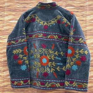 Handmade Blue <b>Velvet</b> Suzani <b>Jacket</b> With Floral Embroidery Stand Collar Full Sleeve <b>Women's</b> Autumn Outerwear - Product Image 5