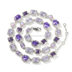 Collar de Plata de Ley 925 de Alta Calidad con Diamantes Cultivados en Laboratorio VVS y Piedras Geométricas Púrpuras para Compradores Mayoristas - Product Image 1
