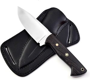 Cuchillo de Piel de Acero Inoxidable EDC de Hoja Fija con Mango de Madera Wenge y Funda de Cuero, OEM, Full Tang, para Bushcraft, Camping y Uso General - Product Image 3