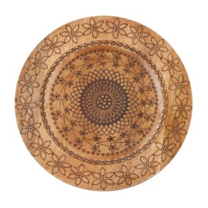 Round Wooden <b>Decorative</b> <b>Plate</b> Bohemian Floral Engraved Handmade Design Pattern Plant Style - Product Image 1