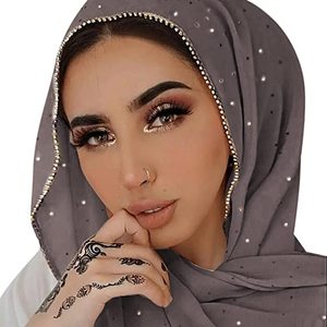 Women's Soft Polyester Chiffon Rhinestone Long Scarf <b>Shawl</b> Hijab Head <b>Wrap</b> with Solid/Plaid/Floral Patterns Breathable - Product Image 2