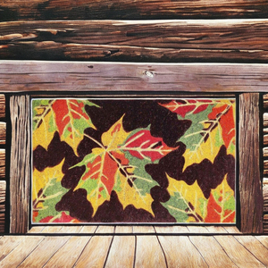 Modern Anti Slip Natural Coir Mats with <b>bleached</b> and Printed Designs Autumn leaves in a bright colorful pattern - Product Image 3