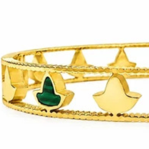 Bracelet jonc en malachite et or pour femme, élégant, motif lierre vert et or, bijou de mode, accessoire de luxe pour le poignet - Product Image 3