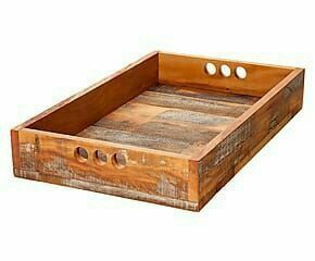 Bandeja de madera para servir, acabado en madera natural, diseño robusto, adecuada para servir desayuno, aperitivos, bebidas, cocina, comedor - Product Image 4