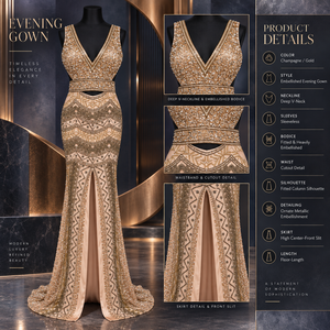 Golden Embellished Mermaid Evening Gown | Deep V-Neck Sleeveless Floor-Length Formal <b>Dress</b> with Waist Cutout and Front Slit Chic - Product Image 5