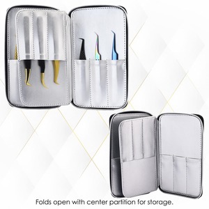 Estuche Profesional para Pinzas, Porta Pinzas para Artistas de Pestañas, Estuche de Cuero PU para Extensión de Pestañas, con Cierre de Cremallera y Partición Central de Doble Cara - Product Image 4