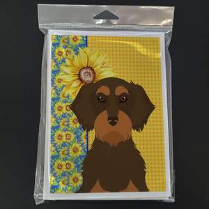 Summer Sunflowers Wirehair Chocolate Tan Teckel Cartes de vœux Pack 8 Whimsical A7 Size 5x7 Blank Note Cards with Enveloppes - Product Image 3