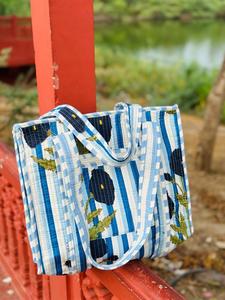 Sac fourre-tout matelassé fait main de qualité supérieure, rayé, réutilisable, pour le shopping, sac à bandoulière grande capacité en tissu de coton, pour les voyages et les activités de plein air - Product Image 5