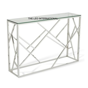 โต๊ะคอนโซลโลหะแบบขยายได้ ดีไซน์หรูหรา สีเงินเงา สำหรับห้องนั่งเล่นและสำนักงาน ปรับขนาดได้ตามต้องการ - Product Image 1