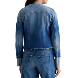 เสื้อแจ็คเก็ตทรงทรัคเกอร์สำหรับผู้หญิง ทรงปกติ ดีไซน์หรูหรา ผ้ายีนส์ผสมสแปนเด็กซ์/คอตตอน ซักแล้ว ใส่ได้ทุกฤดู  ผู้ผลิต ODM ขายส่ง - Product Image 2