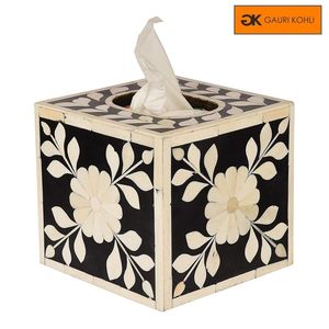 bone inly tissue holder hand made tissue holder black and white <b>floral</b> designs tissue <b>boxes</b> table decoration accessories - Product Image 1