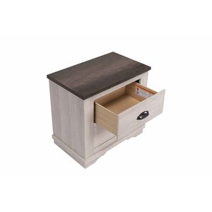 Comodino Rustico Contemporaneo in Legno Grigio Gesso con Due Cassetti, Mobiletto da Comodino 1 Pezzo - Product Image 2