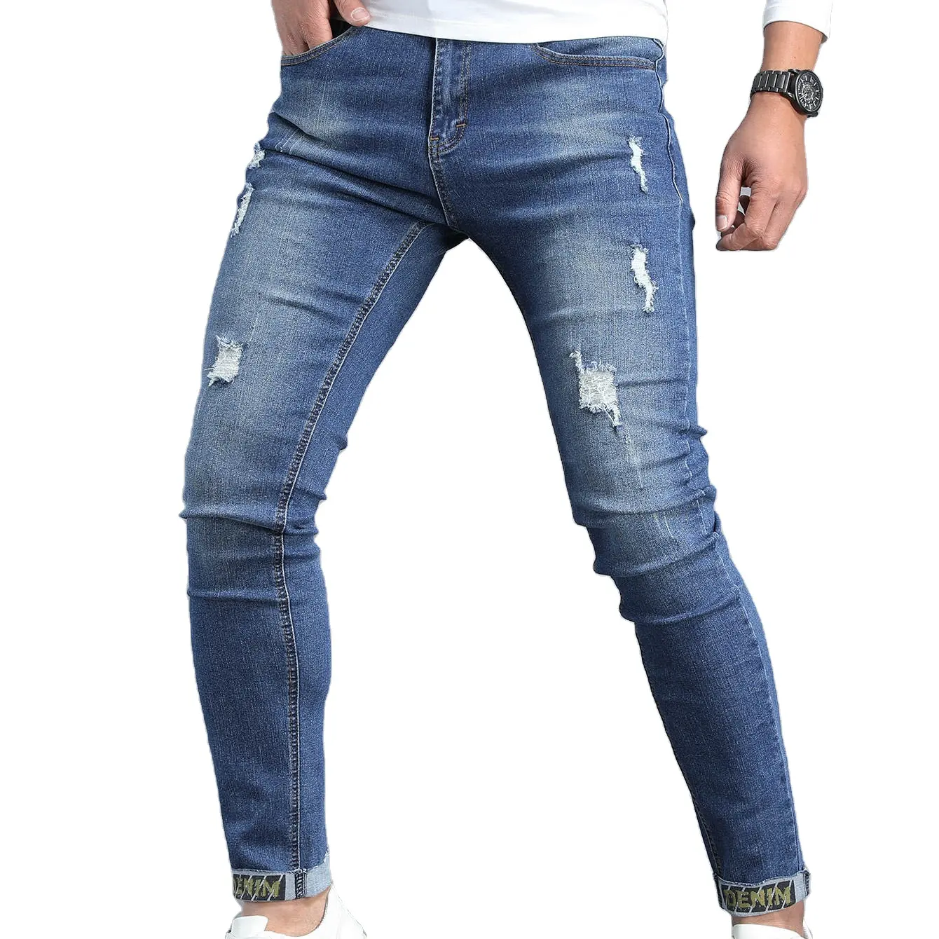 Denim Jeans Pencil Pants Fully Starch Fabric Wholesale Men's Popular Fashion Slim Smart Casual Original denim pants for men