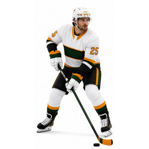 Camiseta de Hockey sobre Hielo para Hombre, Blanca, Verde y Naranja, Sublimada, Manga Larga, Absorbe la Humedad, Corte Regular, Uniforme Deportivo para Adultos - Product Image 2