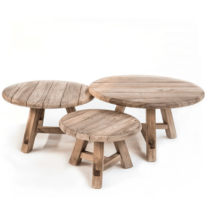 Round Coffee <b>Table</b> <b>Set</b> of Three Teak Wood Durable & Eco-Friendly Modern Design Customized Color for Outdoor Use - Product Image 1