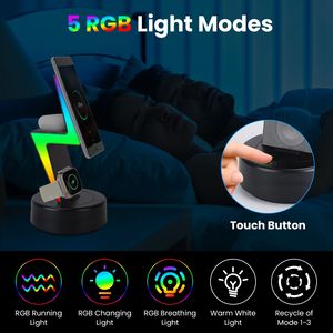 Stazione di Ricarica Wireless 3-in-1 per Magsafe con 5 Modalità di Luce RGB Compatibile con iPhone iOS 12-15 e iWatch - Product Image 5