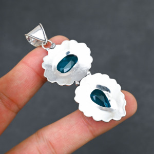 <b>Top</b> Quality Sparkling LAB-CREATED Glamorous Hot Selling Blue Topaz Solid 925 Sterling <b>Silver</b> Plated Designer 2.20" Pendant Women - Product Image 3