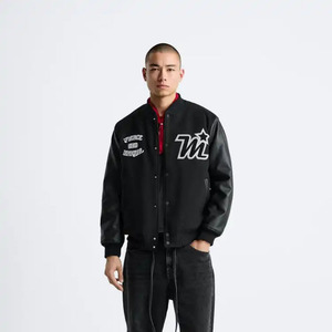 Vintage Letterman Baseball <b>Jacket</b>: Top Quality Wool Body, Leather Sleeves, Customized Logo, Snap Button, Thick <b>Warm</b> Quilting - Product Image 3