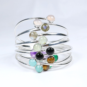 Wholesale Multi-Gemstone Spiral Bangle <b>Bracelet</b> 925 Sterling <b>Silver</b> Plated Adjustable Wrap <b>Cuff</b> Jewelry for Women - Product Image 1