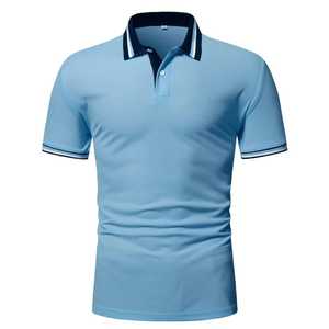 Polo de Manga Corta Azul Claro para Hombre, Color Sólido, Jersey de Algodón, Ropa Casual, Diseño Transpirable de Punto - Product Image 1