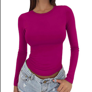 Camisetas Básicas Ajustadas de Manga Larga con Cuello Redondo para Mujer, Moda 2026, Estilo Casual para Salir en Otoño - Product Image 4