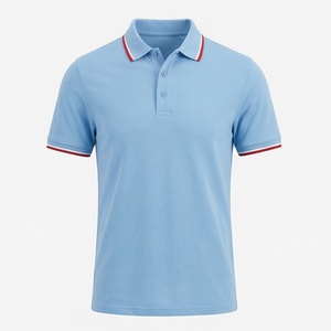 Polo à manches courtes bleu clair pour homme, 100% coton piqué, décontracté, respirant, coupe classique, design tricoté uni - Product Image 1