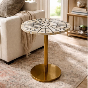 Plateau de table octogonal en marbre avec incrustation d'os et motifs géométriques en nacre, disponible à prix de gros. - Product Image 4