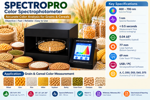 Spectrophotomètre couleur SpectroPro, analyseur de céréales, 400-700 nm, résolution de longueur d'onde de 1 nm, écran tactile pour blé, riz, soja - Product Image 4