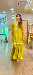 Tendance nouveau lourd Faux Georgette 5mm séquence Designer dames fête porter Salwar Kameez soie pakistanaise robe haut Sharara Plazzo - Product Image 3