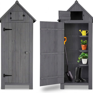 Armoire de rangement de jardin en bois massif avec porte verrouillable, facile à assembler, pour outils et plantes - Product Image 1