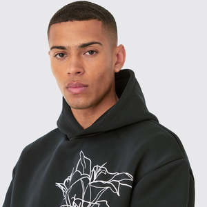 Sudadera con Capucha Negra para Hombre, Diseño Gráfico, Estilo Casual, Holgada, Streetwear - Product Image 4