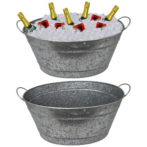 Bac à boissons en métal galvanisé au design exceptionnel avec poignées, seau à glace ovale, parfait pour les fêtes à domicile, refroidisseur de bière et de cocktails, en promotion - Product Image 3