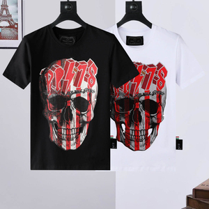 เสื้อยืดเพลนสไตล์ใหม่ประจำฤดูร้อนปี 2026 ผ้าฝ้ายแท้ คอกลม ทรงเข้ารูป ประดับหัวกะโหลกด้วยคริสตัล - Product Image 3