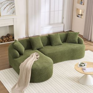 Divano Modulare LY 022 in Ciniglia Verde, Divano Sezionale a L ad Alta Densità 30D con Chaise Longue Curva, Divani per Soggiorno a Compressione Totale - Product Image 1