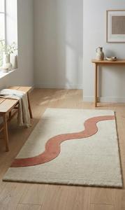 Alfombra Moderna Abstracta de Líneas Onduladas, Hecha a Mano con Lana, Antideslizante, Suave y Minimalista para Sala de Estar, Dormitorio y Decoración del Hogar - Product Image 6