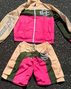 Custom Reflective <b>Men's</b> Nylon Windbreaker <b>Jacket</b> and Shorts Set Zip Up Streetwear Water Resistant Tracksuit - Product Image 1