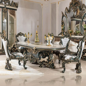 Juego de Comedor de Lujo Europeo, Estilo Francés, Madera de Caoba Sólida, Tallado Manual, Forma Ovalada, para Hogar u Hotel - Product Image 2