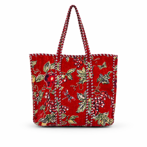 Le Souvenirs - Bolso de Mano Rojo Acolchado de Terciopelo Reversible para Mujer, Estilo Vintage Bohemio, Forro de Lona, Cierre de Cremallera, Moda Primavera-Verano - Product Image 1