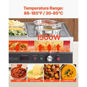 "Stainless Steel Commercial <b>Electric</b> Soup Warmer 2 Pots (6.34QT) + 3 <b>Pans</b> (1/3) 86~185F Adjustable" - Product Image 3