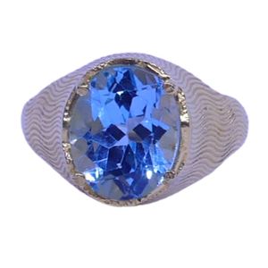 Anillo de Cóctel de Oro Amarillo con Topacio Azul de Corte Ovalado, Engaste de Garras, Estilo Clásico, para Uso Diario Masculino - Product Image 2