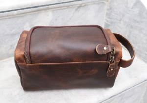 Custom Logo Genuine Leather Toiletry Bag Travel Dopp <b>Kit</b> For Men Waterproof Lining <b>Shaving</b> Bag Bulk Supply B2B TYG-0193 - Product Image 5