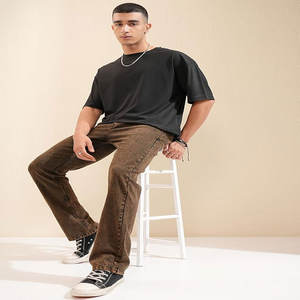 270 gramos 100% algodón fuera del hombro gradiente lavado camiseta de gran tamaño para hombre con patrón sólido - Product Image 2