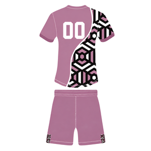 Conjunto de Pantalones Cortos y Camiseta de Rugby Geométrica en Rosa Polvoriento, Negro y Blanco, Manga Corta, Cuello Redondo, Personalizable, Transpirable, para Entrenamiento Deportivo en Equipo - Product Image 2