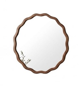 Acacia wood Indian manufacturer Walnut Wooden Round <b>Wall</b> <b>Mirror</b> with Scalloped Edge Decorative Frame - Product Image 1