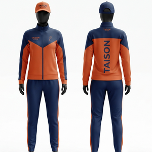 Women Squash Training Suit 280 GSM Stretch Polyester Spandex <b>Track</b> <b>Jacket</b> Pants Custom Logo Navy Orange Panel Performance Wear - Product Image 1