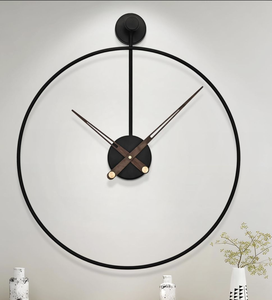 Modern Minimalist <b>Large</b> Metal Ring Wall <b>Clock</b> With Wooden Hands And Black Frame For Home Decor Black Circle Wall <b>Clock</b> - Product Image 1