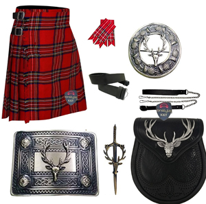 Ensemble de kilt classique haut de gamme de 6 yards, 8 pièces, édition authentique Stag – Le meilleur ensemble de kilt de mariage en tartans personnalisés - Product Image 1