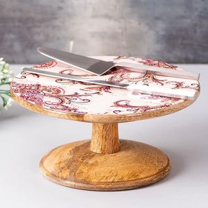 Eco-Friendly Wooden Cake Platter Set Tropical Leaf Pattern Handmade 1-Piece Serving <b>Tray</b> Dessert Display HANDICRAFT HUB India - Product Image 4