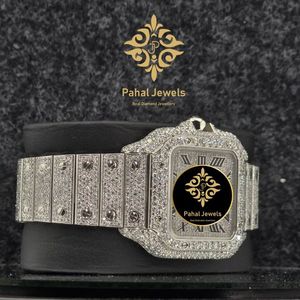 Montre élégante de luxe Pahal Jewels avec diamants, boîtier carré en acier inoxydable de 40 mm, mouvement à quartz analogique, bracelet de 20 mm, fermoir pliant, unisexe - Product Image 2