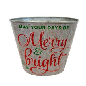 Retro White Metal Planter Pot with <b>Red</b> Plaid <b>Bow</b> Round Small Flower Container - Product Image 2